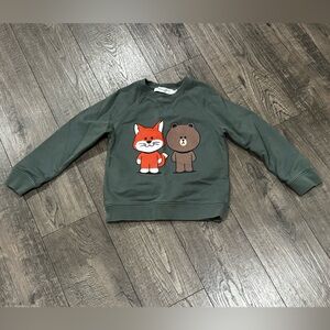 MAISON KITSUNE Green Sweatshirt with Bear and Fox